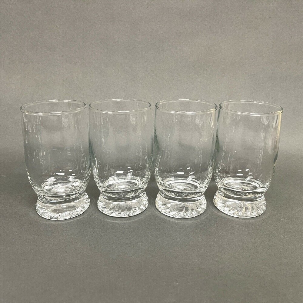 Vintage Juice Glasses Clear Glass Swirl on‎ Heavy Bottom 4 1/4" High Lot of 4